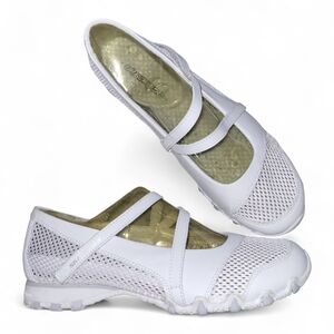 Skechers White Mesh Mary Jane Flats with Dual Straps